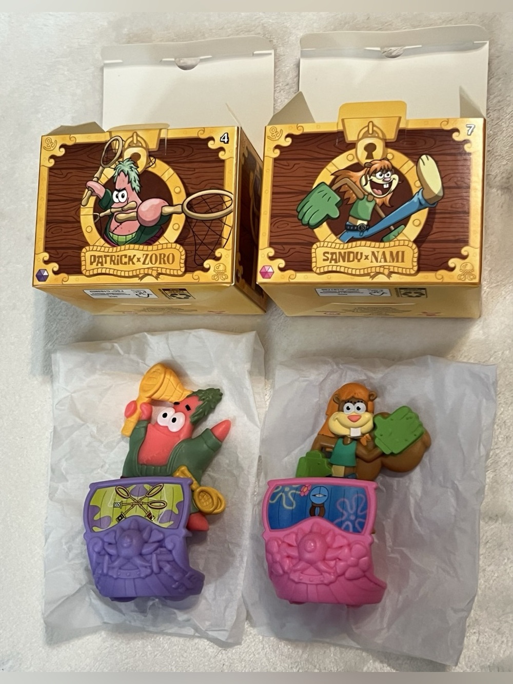 2 McDonald’s SpongeBob x One Piece Happy Meal Toys Patrick x Zoro 4 Sandy x Nami